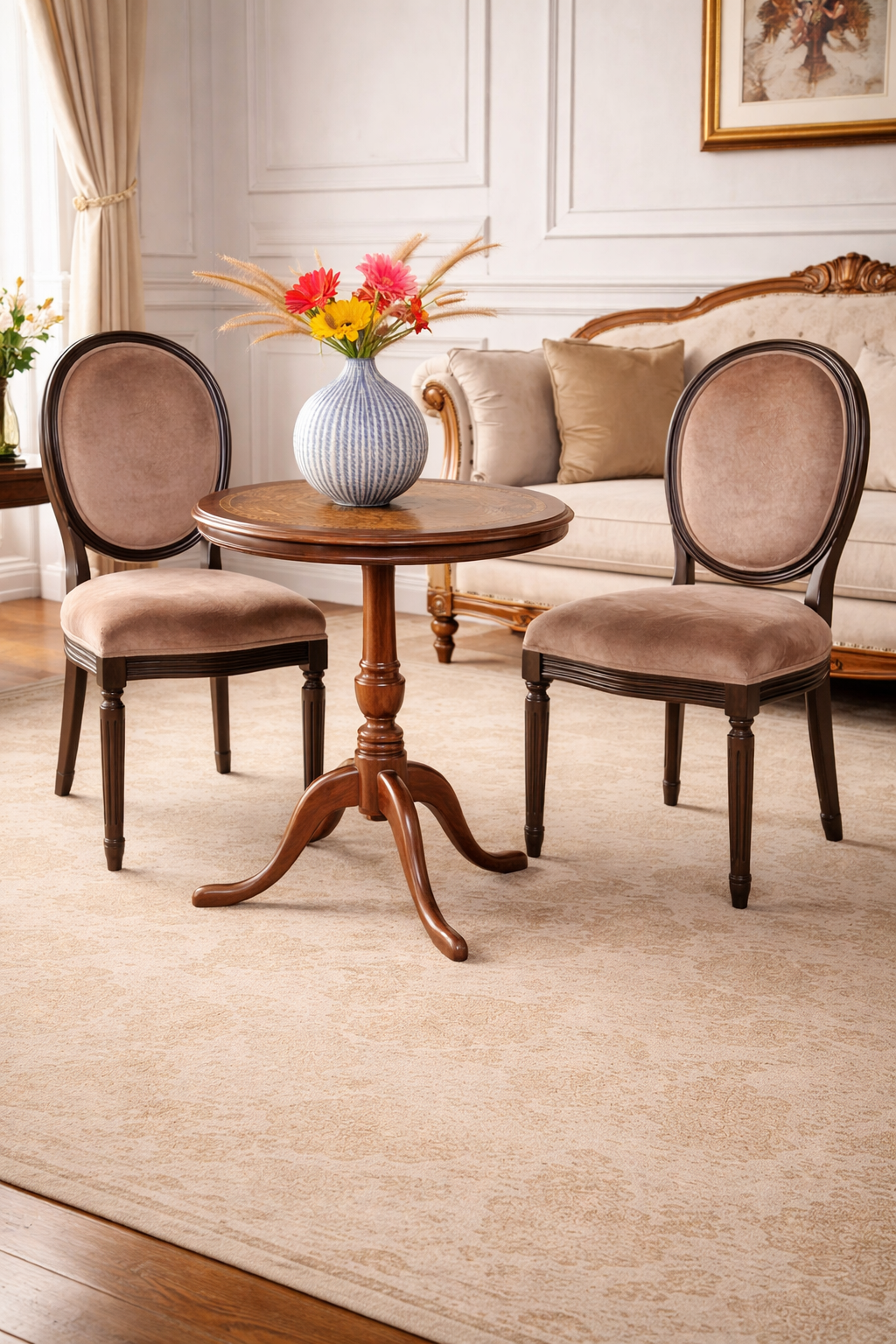 GHẾ ĂN CỔ ĐIỂN LOUIS 16 KHÔNG TAY - VẢI NHUNG